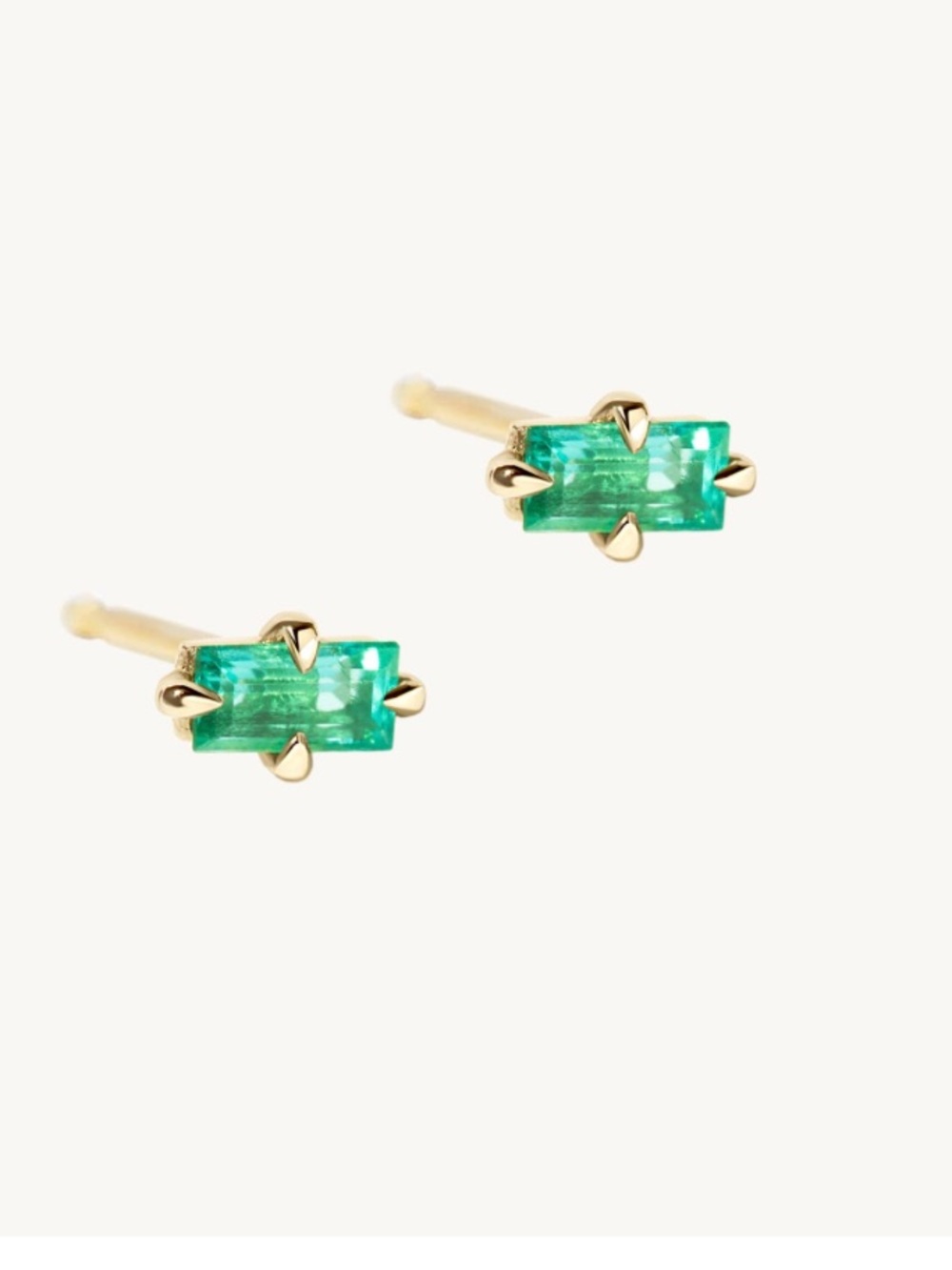 Emerald Stud earrings Rich Green Emerald baguette gold earrings